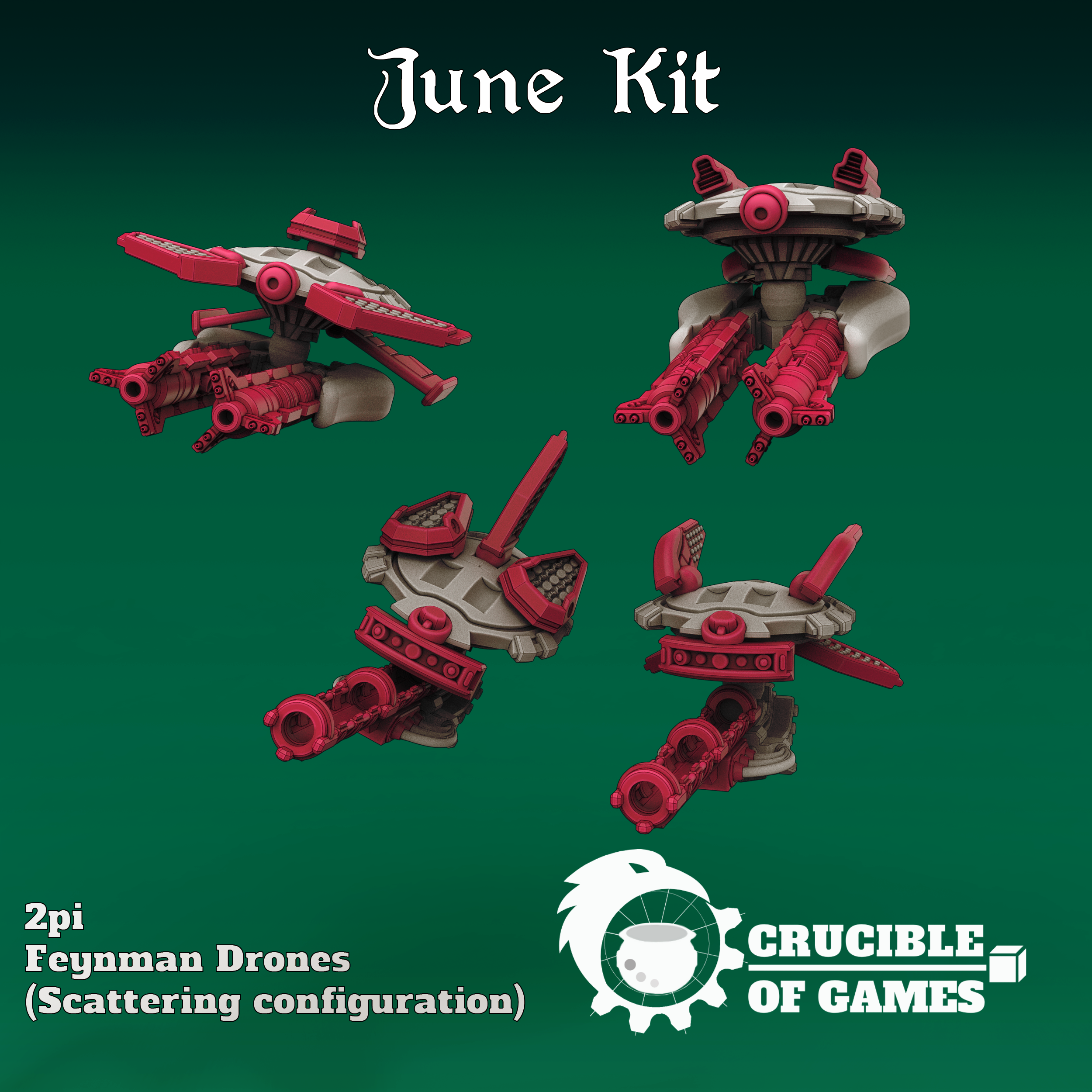 Group render of four possible options of building the kit
